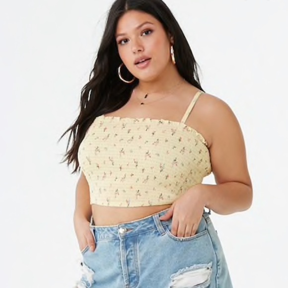 Forever 21 Tops - Plus Size Floral Print Cropped Cami Yellow Floral